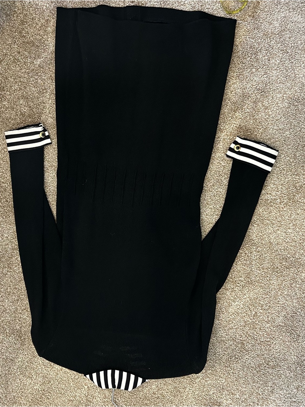 St. John Black Long Sleeve Knit Dress with Striped Collar & Cuffs small - Picture 6 of 6